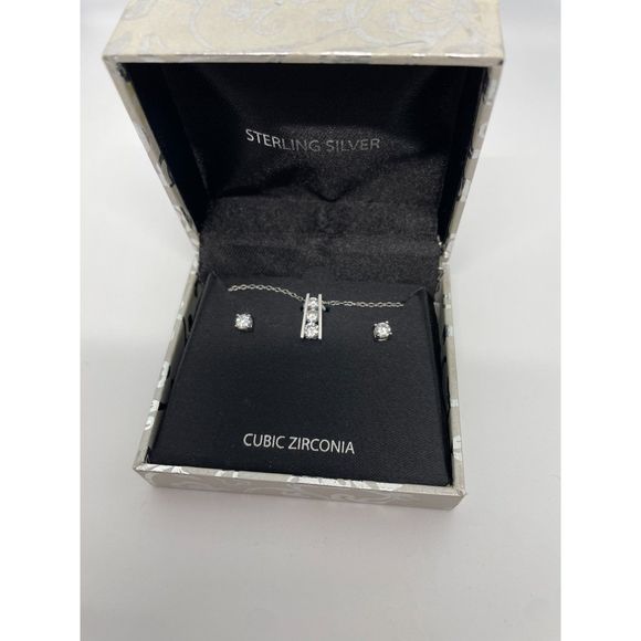 Jewelry - NIB Stirling Silver Cubic Zirconia Necklace and Earrings Set